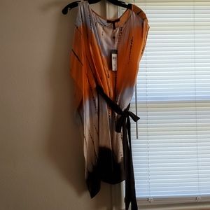 BCBGMaxAzria Orange Combo Cocktail Dress 100% Silk